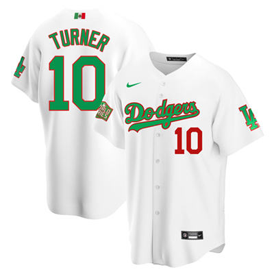 Men's Los Angeles Dodgers #10 Justin Turner White Green MLB Mexico 2020 World Series Stitched Jersey Men's Los Angeles Dodgers #10 Justin Turner White Green MLB Mexico 2020 World Series Stitched Jersey